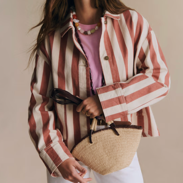 Sezane Mia Jacket - Ecru and Coffee Stripes