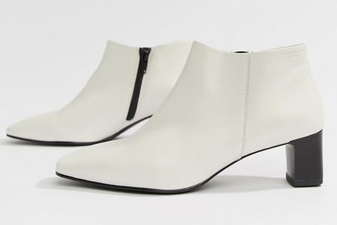 Vagabond Ebba White Leather Ankle Boot with Narrow Heel