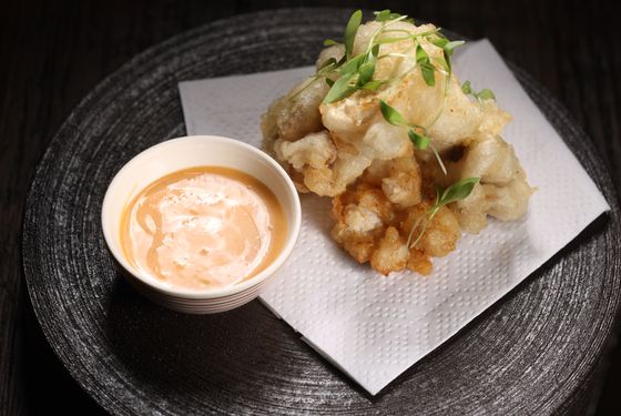 Shirako Tempura: Alaskan cod milt tempura with spicy fermented-bean dipping sauce.
