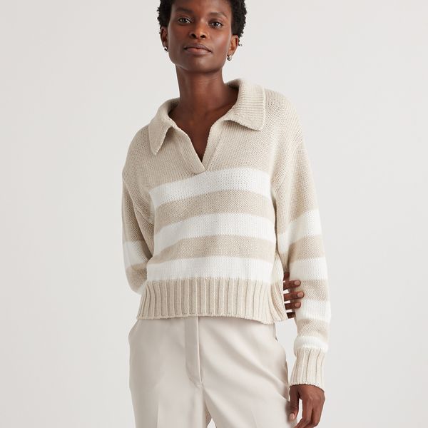 Quince 100% Organic Cropped Cotton Polo Sweater