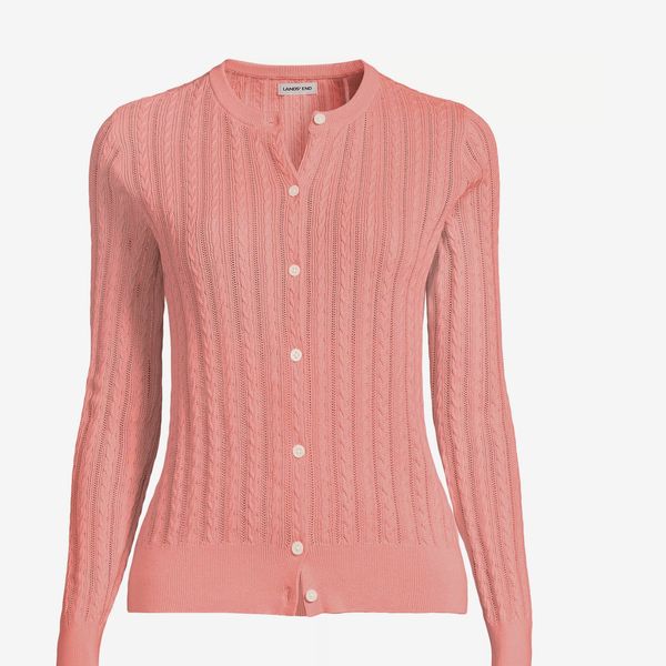 Lands' End Women's Cotton Pointelle Modern Cardigan Sweater