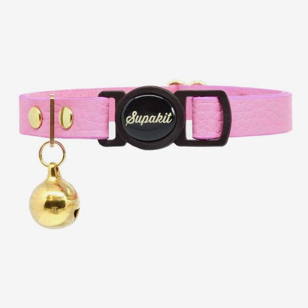 Rose Pink Leather Cat Collar With Bell