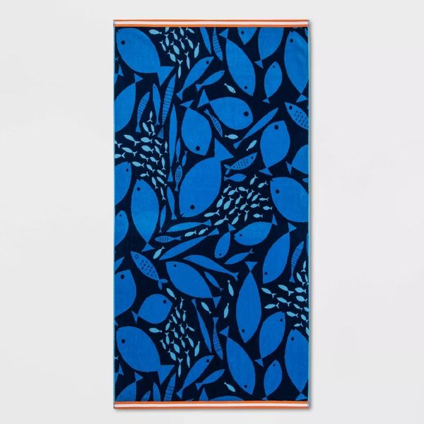 Sun Squad XL Jacquard Fish Beach Towel