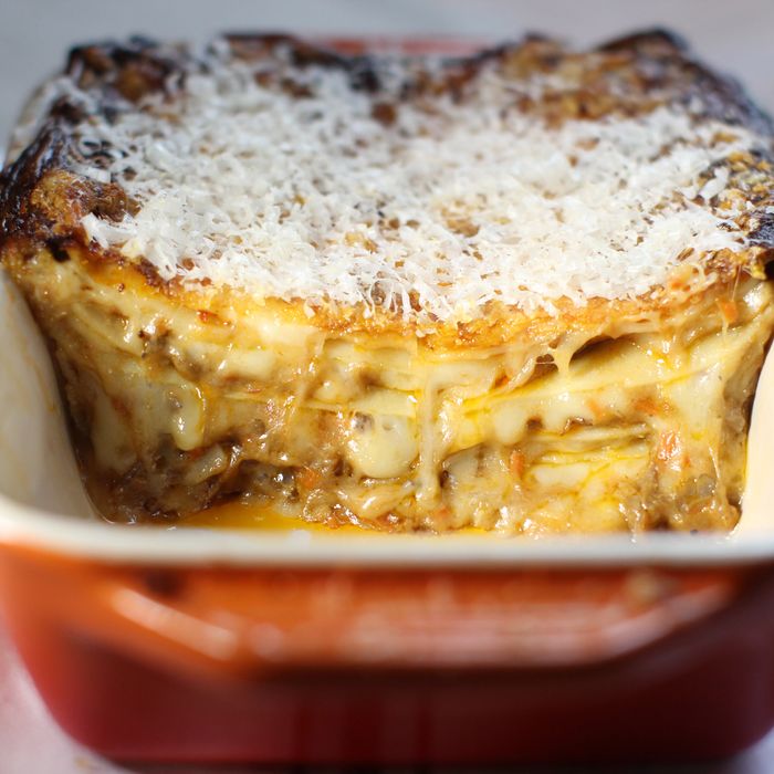 Bowery Meat Co.'s duck lasagna with caciocavallo and Parmesan.