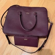 Kate Spade New York Plum Saffiano Leather Briefcase Tote & Matching Wallet