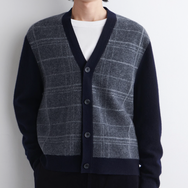 Cos Checked Wool V-Neck Cardigan