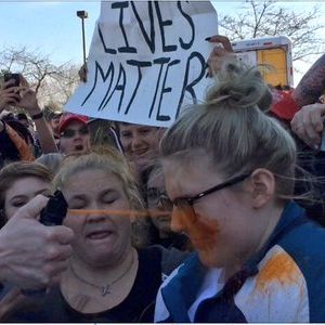 The 15-year-old girl was sprayed while protesting at a Trump rally.