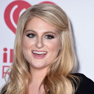 LAS VEGAS, NV - SEPTEMBER 20: Meghan Trainor poses in the 2014 iHeartRadio Music Festival - Night 2 - Press Room at MGM Grand Garden Arena on September 20, 2014 in Las Vegas, Nevada. (Photo by Steve Granitz/WireImage)