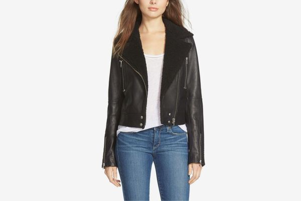 Paige Denim ‘Rooney’ Leather Jacket With Faux Shearling Collar