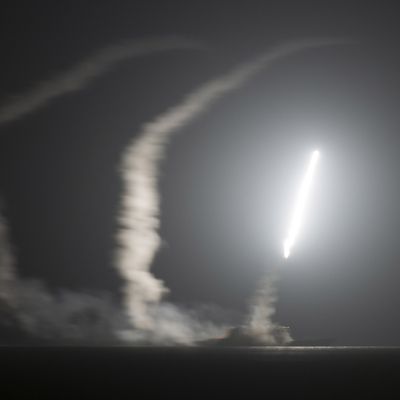 In this handout image provided by the U.S. Navy, The guided-missile cruiser USS Philippine Sea (CG 58) launches a Tomahawk cruise missile on September 23, 2014 in the Arabian Gulf. 