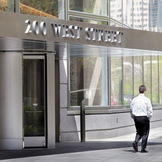 A man walks outside Goldman Sachs Group Inc.'s new headquarters building at 200 West Street in New York, U.S., on Monday, April 19, 2010. The U.S. Securities and Exchange Commission's fraud suit against Goldman Sachs Group Inc. may trigger additional probes of collateralized debt obligations and lead to stricter regulation, analysts and academics said. Photographer: JB Reed/Bloomberg via Getty Images