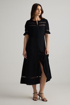 Quince Lightweight Crepe Lace Inset Midi Dress