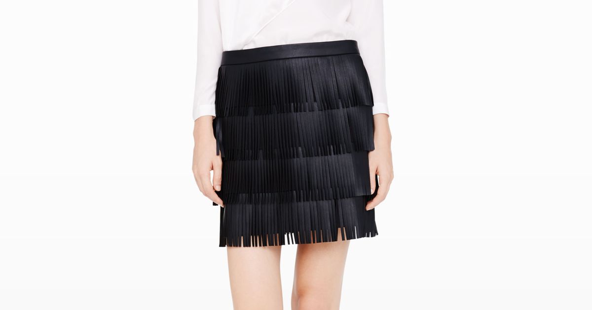 Club monaco 2025 black fringe skirt