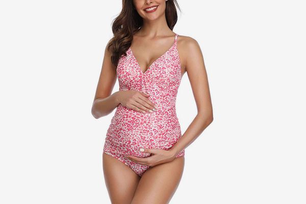 MiYang Women Maternity Swimwear One Shoulder Flounce One Piece Printing Bathing Suit