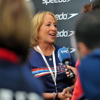 Ike Lochte, mother of USA swimmer Ryan Lochte talks to the media on July 31, 2012 in London, England. Parents and friends of Olympic swimmers attend a Speedo media event, 'Speedo Meet the Friends and Family of London 2012 Olympic Swimmers.' 