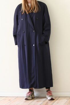 Manteau long croisé / vintage bleu marine antique d'été