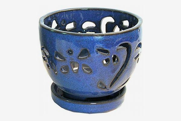 5” Bay Blue Contoured Round Ceramic Orchid Pot