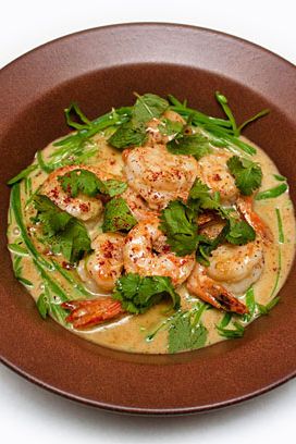 Pan Roasted Fresh Shrimp with young coconut and yellow curry