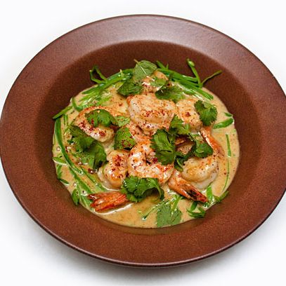 Pan Roasted Fresh Shrimp with young coconut and yellow curry