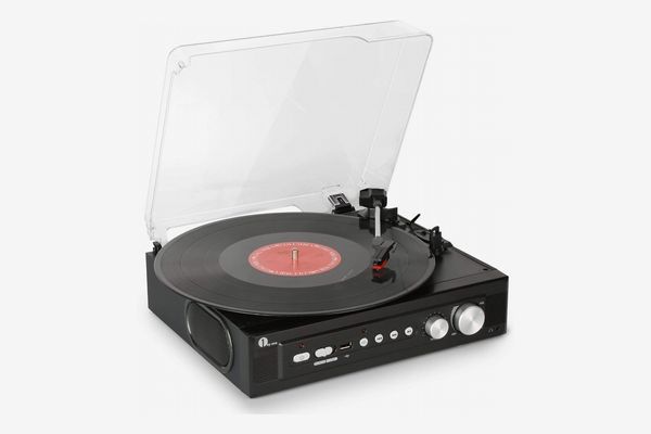 1byone Belt-Drive 3-Speed Mini Stereo Turntable with Built in Speakers
