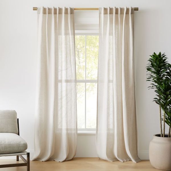 Custom Size Sheer European Flax Linen Curtain - Natural Flax