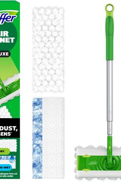 Swiffer Hair Magnet Deluxe Starter Kit with Collapsible Pole, 9 Hair Magnet Dry Cloths