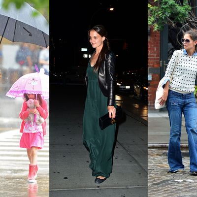 Katie Holmes, out and about rain or shine.