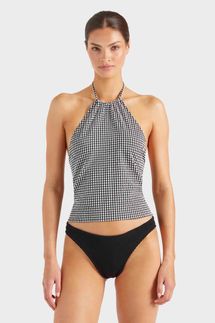 Hunza G Gingham Seersucker Halter Top
