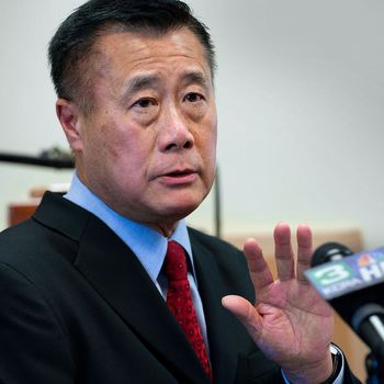 State Sen. Leland Yee (D-San Francisco) has been charged with public corruption as part of a major FBI operation spanning the Bay Area, law-enforcement sources said, casting yet another cloud of corruption over the Democratic establishment in the Legislature and torpedoing Yee's aspirations for statewide office.?Here, Yee speaks to members of the press in Sacramento, Calif., in this Feb. 14, 2013, file photo. (Randall Benton/Sacramento Bee/MCT)
