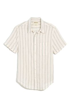 Madewell Perfect Stripe Linen Short Sleeve Button-Up Shirt