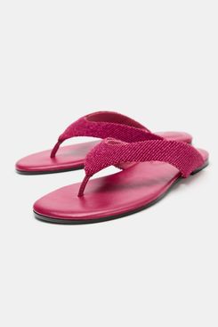 Zara Beaded Flat Sandals - Pink