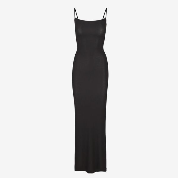 Skims Wrap Long Slip Dress in Black