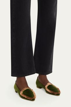 Manolo Blahnik Agrofran Velvet Fringe-Trim Loafers