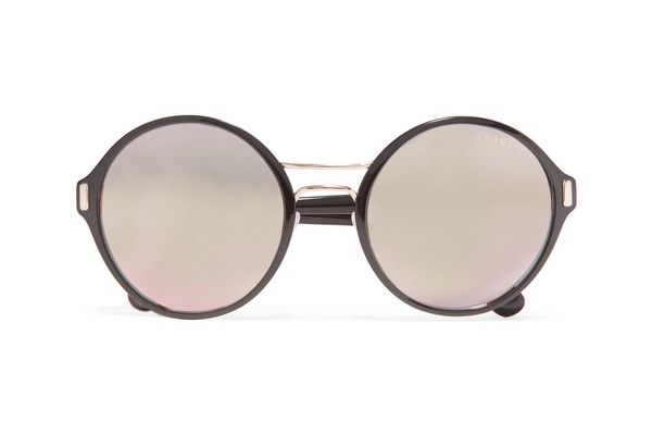 Prada Round-Frame Acetate and Gold-Tone Mirrored Sunglasses