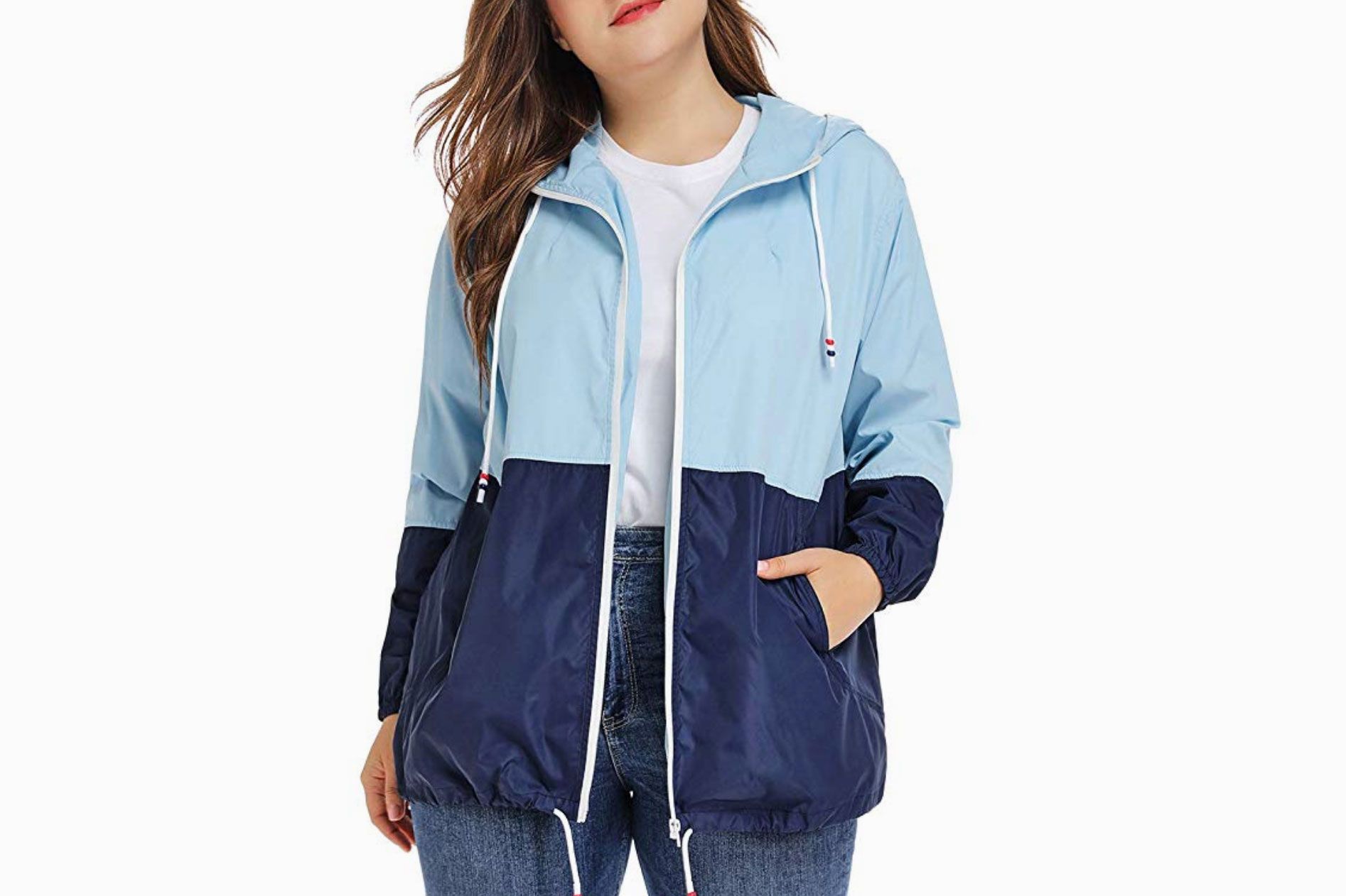 Yuncai Girls Printed Long Sleeves Hooded Raincoat Waterproof Windproof Rain Jacket