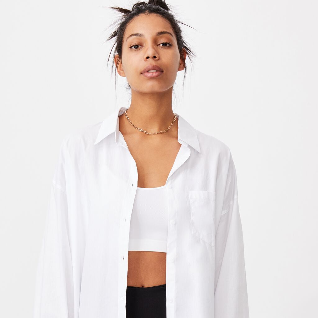 ladies white button shirt