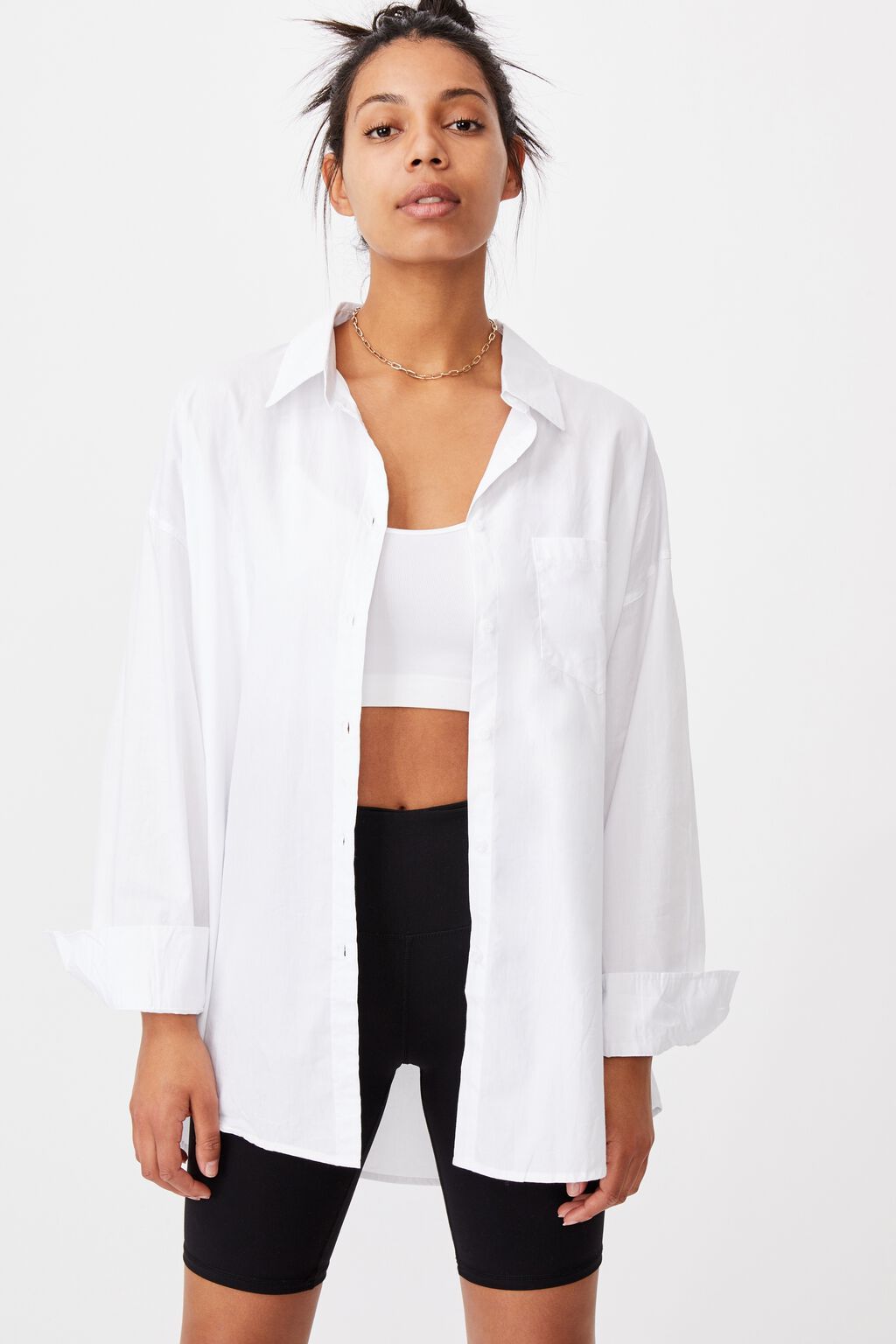Button-Up Dress Shirt for Tall Women in White