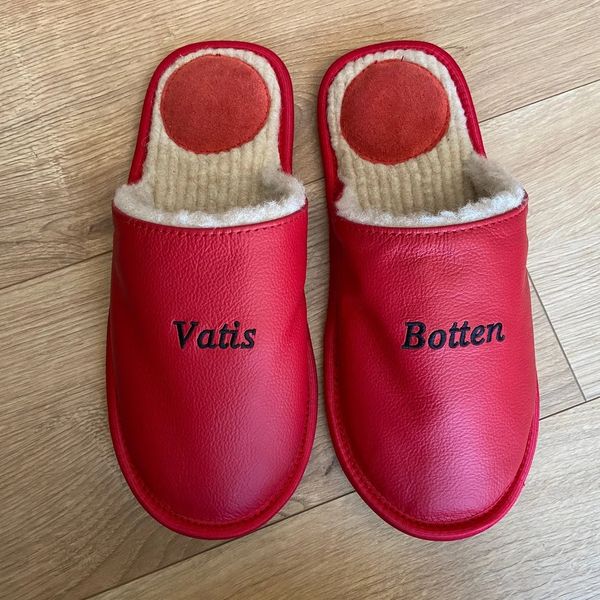 Slipper Home Personalized Red Leather Slippers