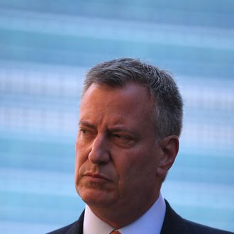 Democratic nominee for New York City mayor Bill de Blasio attends a press conference outside the United Nations Headquarters on September 23, 2013 in New York City. At a media event held by the Jewish Community Relations Council of New York, he and other NYC leaders spoke out urging the Iranian government to halt nuclear enrichment. 