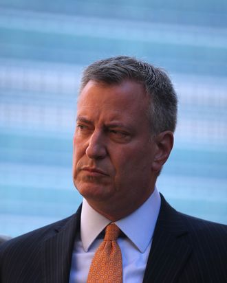 Democratic nominee for New York City mayor Bill de Blasio attends a press conference outside the United Nations Headquarters on September 23, 2013 in New York City. At a media event held by the Jewish Community Relations Council of New York, he and other NYC leaders spoke out urging the Iranian government to halt nuclear enrichment. 