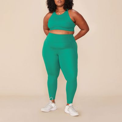 Plus Size Green Elastic Waist Sage Track Pants, You + All