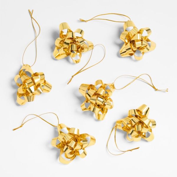 Gold Bow Christmas Ornament, Set of 6