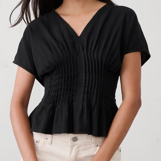 Banana Republic Factory Linen-Blend Pintuck-Waist Top