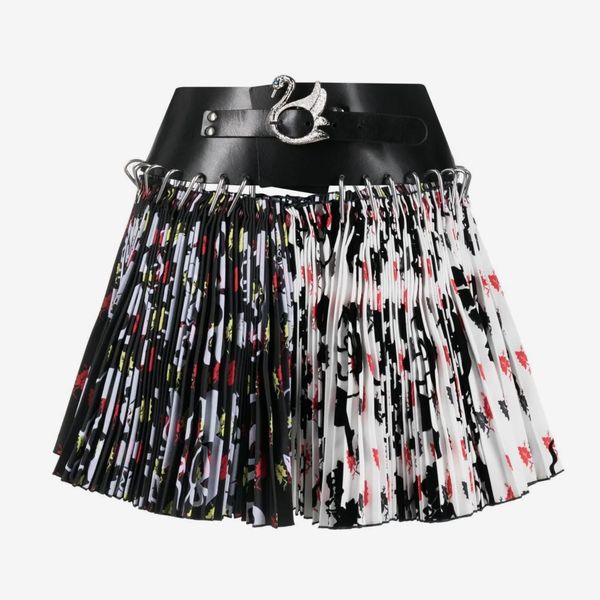 Chopova Lowena Leaf-print Belted Pleated Miniskirt