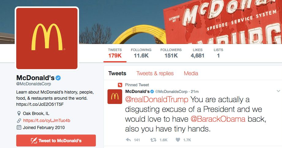 McDonald's Deletes Anti-Trump Tweet Making Fun of His Hands