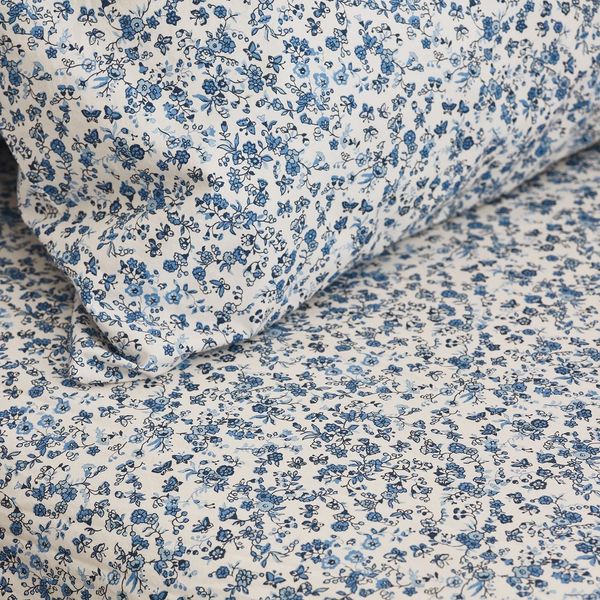 Piglet in Bed Blue Mini Meadow Cotton Fitted Sheet