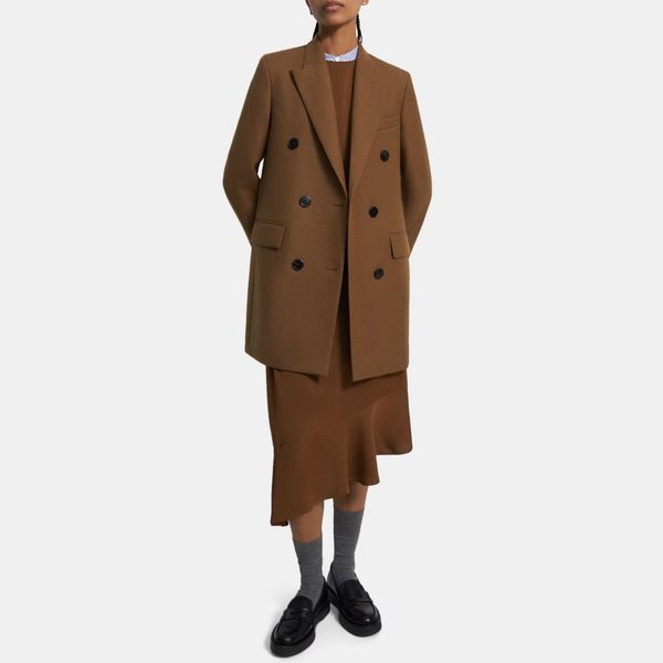 Theory Double-Breasted Bonded Wool Coat