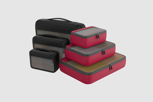 Packing Cubes Organizer Bags For Travel Accessories Packing Cube Compression 6 Set For Luggage Suitcase (Black Red)