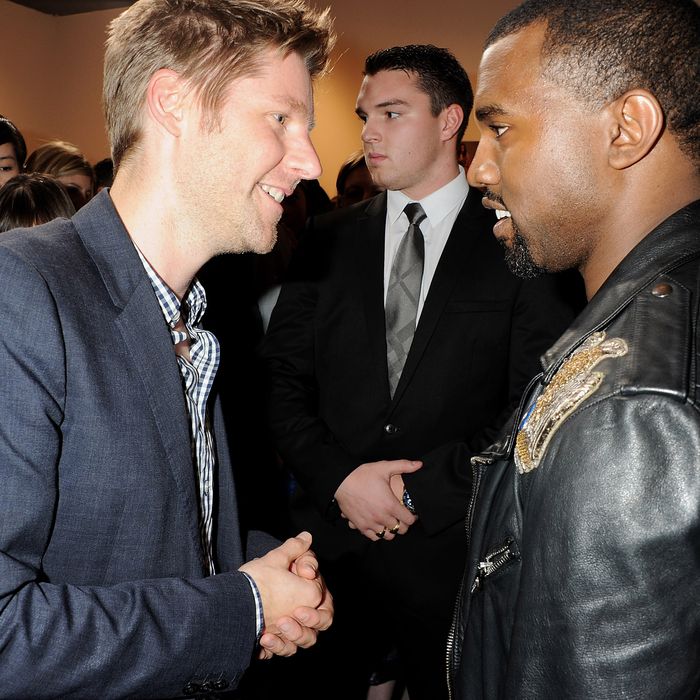 Kanye greeting Christopher Bailey after the Burberry show.
