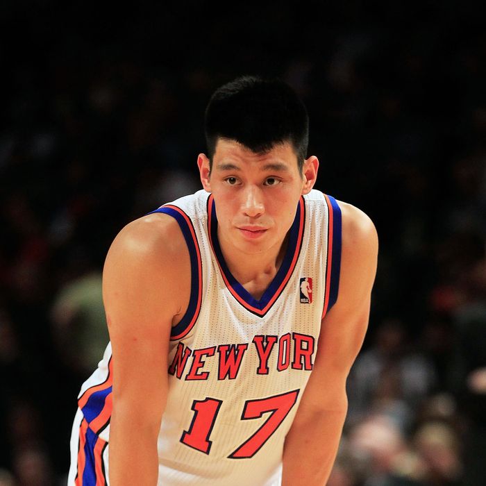 Jeremy Lin #17 of the New York Knicks looks on against the Sacramento Kings at Madison Square Garden on February 15, 2012 in New York City. 